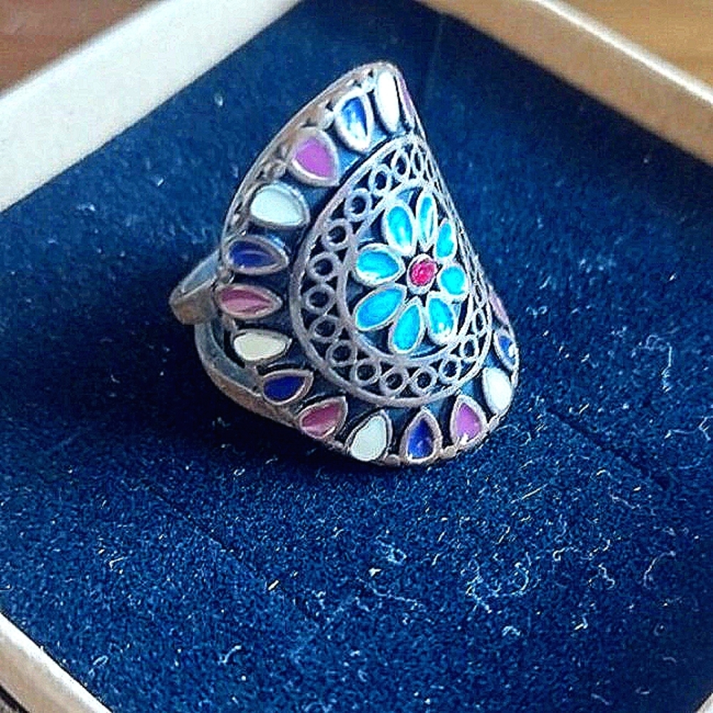 Vintage Bronze Bohemian Ring With Colorful Details